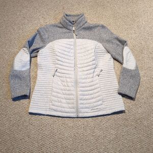 Eddie Bauer Hybrid Fleece Down Jacket Womens Large Gray Full Zip Quilted